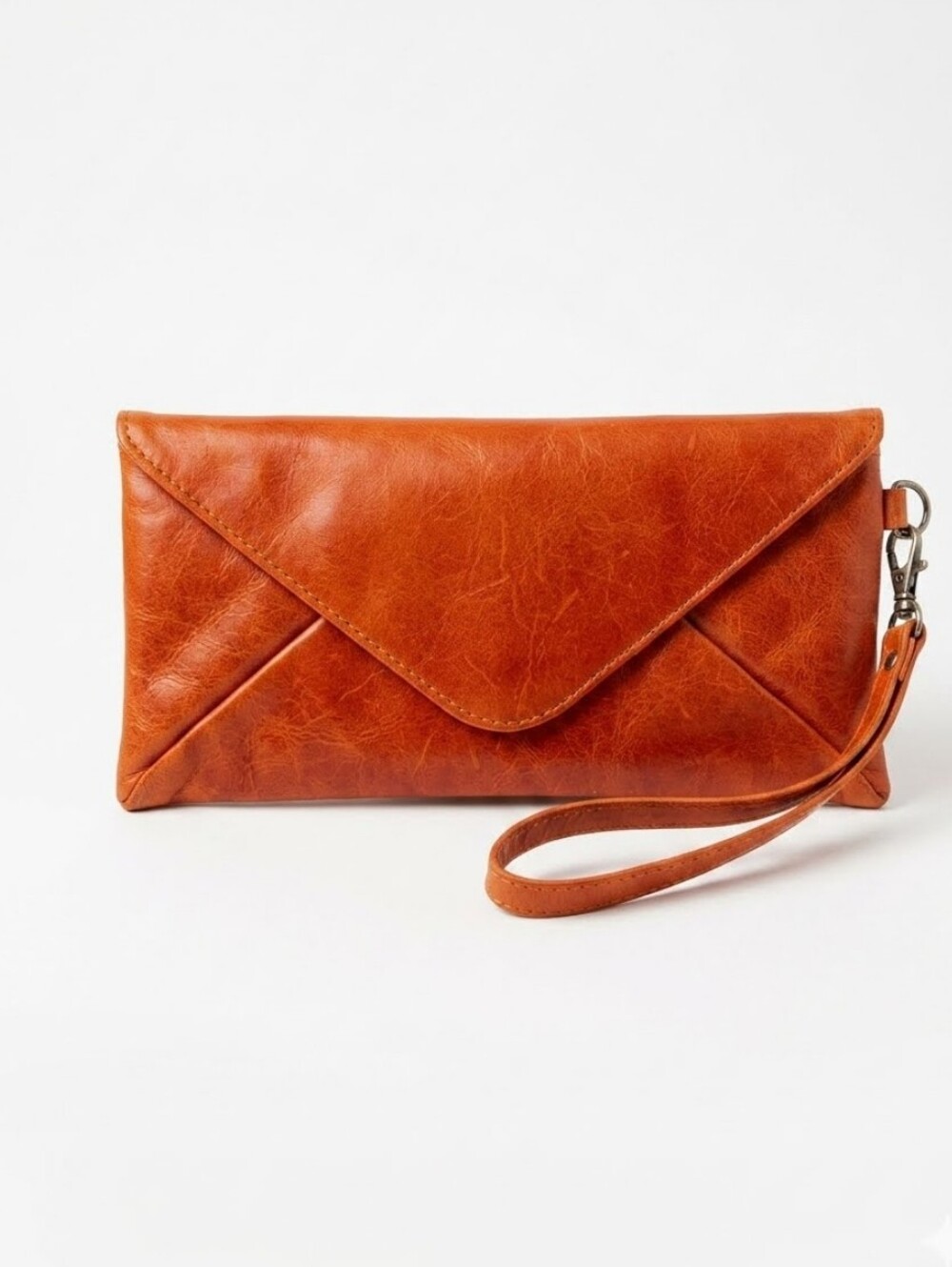 TANO Orange Leather Envelope Wristlet Clutch Wallet